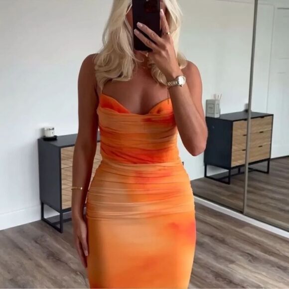 ZARA PRINTED DRAPED TULLE DRESS - Picture 3 of 15